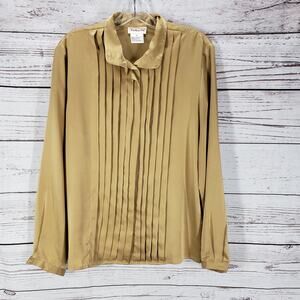 Talbots Satin Golden Brown Button Up Long Sleeve Shirt Size 10